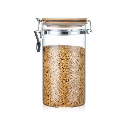 China Household Modern Daily Storage Buckle Stainless Steel Storage Jar Food Grade Glass Sealed Coffee Bean Glass Storage Jar for sale