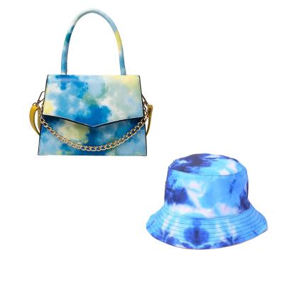 China 2022 waterproof tie-dye women purses and handbags bucket hat and purse set women handbags matching women set for sale