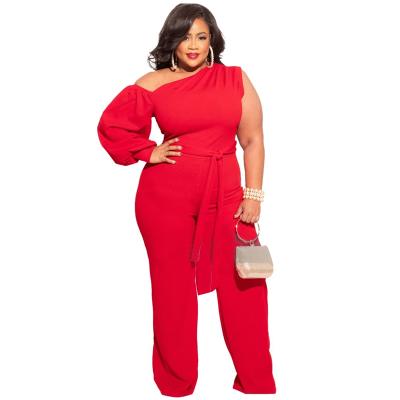 China Breathable Plus Size Solid Color Long Sleeve O-Neck Jumpsuit One Shoulder Casual Womens Jumpsuit Overalls for sale