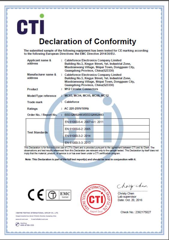 CE Certificate - Cableforce Electronics Co., Limited