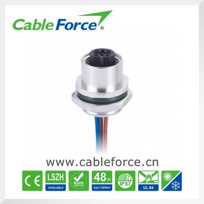 China IP67 Female 5pin B-Code M12 Panel Mount Connector Rear Mounting With PVC Wires for sale