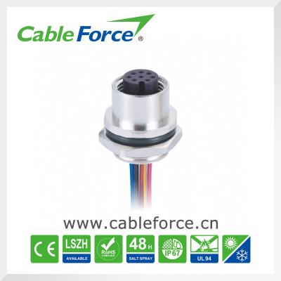 China IP67 Female 8pin A-Code M12 Electrical Connector / Waterproof Panel Mount Connector for sale