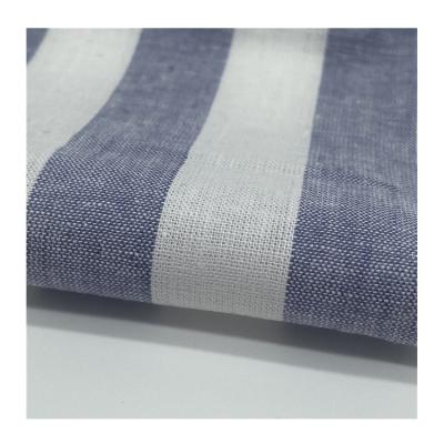 China Breathable 55%Linen 45%cotton Yarn Dyed Oxford Blue Stripe Linen Woven Fabric for sale