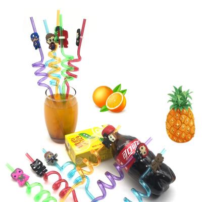 China Household Straw Reusable Plastic ART PVC Superman Bend Drinking Straws Crazy Kids Straw for sale