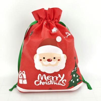 China Recyclable Custom Wholesale Christmas bags Polyester Cotton Canvas Reusable Drawstring Gift Candy Bag for sale