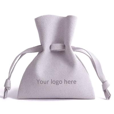 China Luxury customise logo small size round bottom velvet microfiber envelope jewelry necklace gift pouch bags with custom drawstring insert for sale