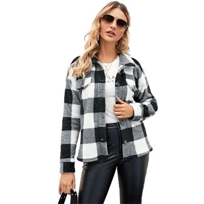 China QUICK DRY Mid Length Thick Plaid Coat Vintage Winter Jacket Loose Woolen Women for sale