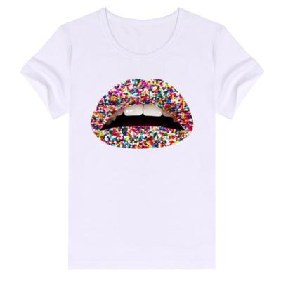 China Factory Supplier QUICK DRY Color Sexy Lips Printed T-shirt Women Lady Tees Casual White for sale