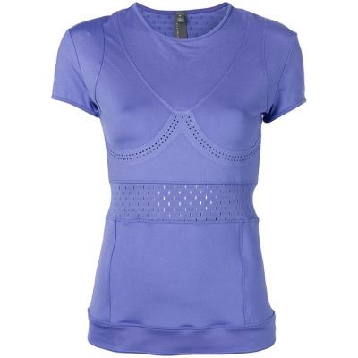 China Latest Regular Wholesale High Quality Recycled Polyester 79% Spandex / Elastane 21% Detail Perforated T-shirt Purple T-shirt for sale