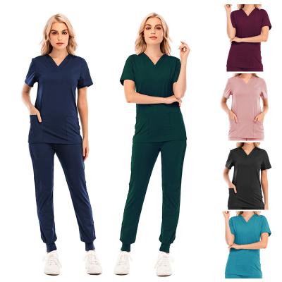 China Custom Made Hospital Cotton Stacked Pants Nurses Hospital Uniforms Nursing Scrub Suit Uniforms Tracker Women Scrub Sets Uniform for sale