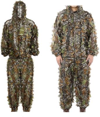 China Custom Designs Woodland Camouflage Hunting Suit Camouflage 3D Leaf Military Sniper Hunting Ghillie Suit for sale