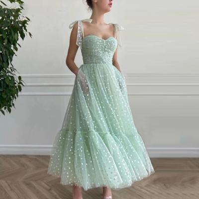 China Breathable Bow Verde Menta Vestido De Fiesta Corto Elegant Lace Mint Green Sweetheart Tulle Prom Dress 2021 Evening Dresses For Women for sale