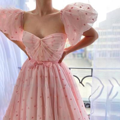 China Hot Aliexpress Floor Length Puffy Tulle A Line Party Evening Dress Vestidos Para Sweetheart Anti-Static Elegant Prom Fiestas Pink for sale