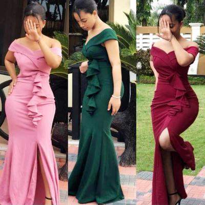 China Breathable African Dashiki Ankara Split Wine Red Green Pink Blue Elegant Long Wedding Bridesmaid Dresses Cheap African Bridesmaid Dresses for sale