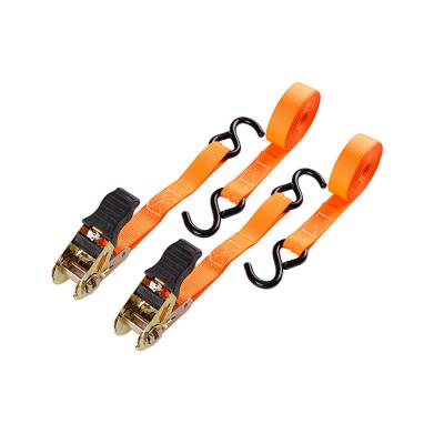 China Polyester 25mm Ratchet 500KG Link Lashing Down Belt For Kayak Motorcycle Ratchet Straps for sale