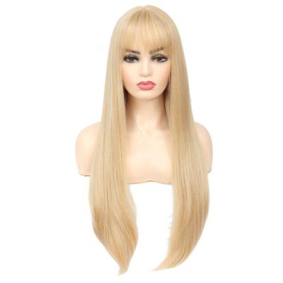 China Hot Selling 613 Long Straight Soft Smooth Thick Shedding Barely Headbands With Bangs Brazilian Wig 100% Virgin Hair Wigs For Women for sale