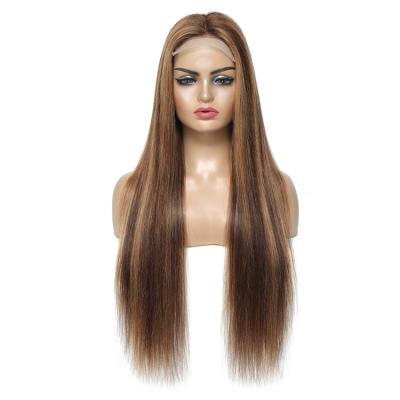 China Fashionable Design Barely Shedding Thick Soft Soft 12-26 Inches Ombre Hair 4*4 Lace Closure Wig Straight Piano Color Hair For Women for sale