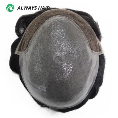 China Natural Wave Invisible Hairline Men Hair Piece Natural Indian Human Hair Lace and PU Wigs Accept Customization for sale