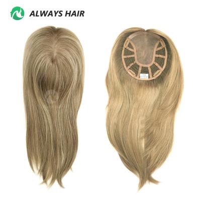 China Straight Women Toupee Blonde Human Hair Clip on in Stock Durable Mono 14 Inches Chinese Cuticle Remy Hair Topper for sale