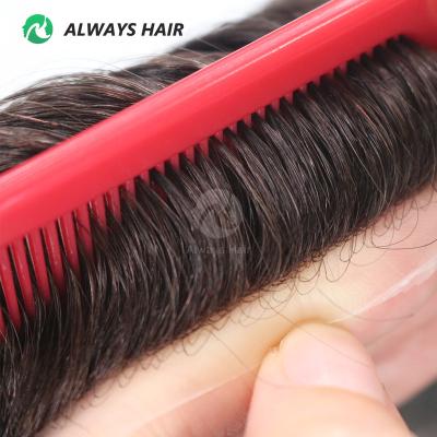 China Free style Thin skin 0.08 - 0.1 mm Mens Wig Knotted Indian Human Hair Prosthesis  for Men Toupee for sale