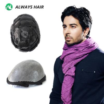 China Free style SKIN V - Thickness Skin Scalloped Front Indian Human Hair Men Capillary Prosthesis Toupee for sale