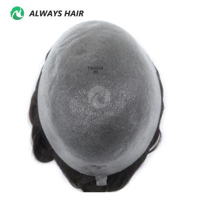 China Free style Alwayshair - Thin Skin Toupee Smooth Indian Human Hair Knotted PU Base Hair System for Men for sale