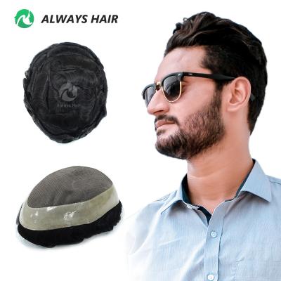 China Free style 2020 New Style 1B Durable Fine Mono Around Poly Coat Cheap Toupee Wig for Men for sale