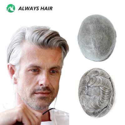 China Free style 100% Real Human Grey Hair Mens Toupee Men Super Skin Hairpieces for sale