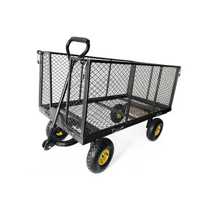 China Heavy Duty Garden Cart Easy Mobile Utility Cart Mesh Steel Hand Truck With Removable Folding Sides for sale