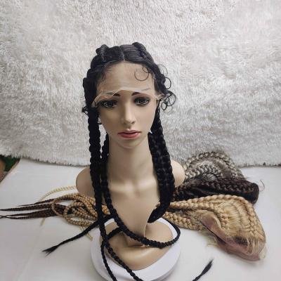 China Hot Sale Good Quality Rshow X-Braid Long Synthetic Wigs Four Braids Wigs Wholesale Price Four Colored 24 Inch Micro Braided Lace Front Synthetic Wigs for sale