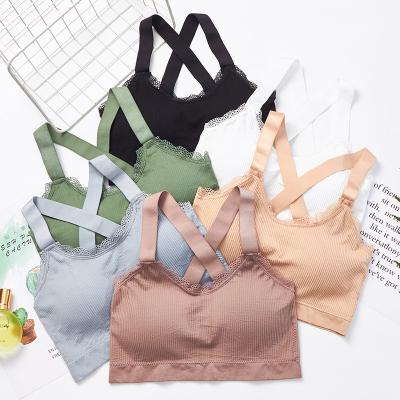 China 2021 letter sports bra tops breathable cheap single lift cotton bra underwear sex padded bralette crop top for sale