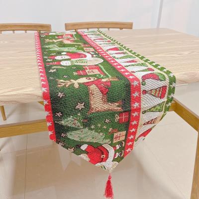 China Polyester Cotton Linen Tartan Christmas Reindeer Christmas Decors Table Runner for sale