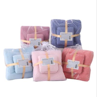 China New Check High Quality Child Safe Waffle Child Safe Velvet Towel Bath Towel Juego de toallas Coral Set for sale