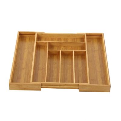 China Adjustable Bamboo Organizer Kitchen Sustainable Utensil Drawer Dividers Set for sale