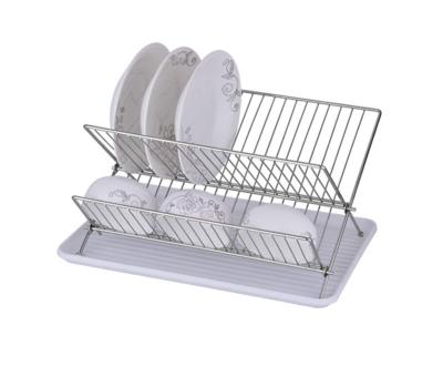 China Sustainable Luxury Chrome Plated Steel X Shape 2 Tier Foldable Shelf Small Dish Drainers With Drainer (Chrome) for sale