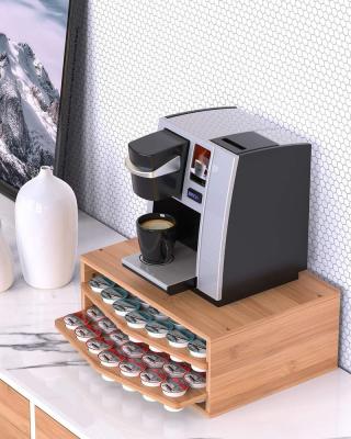 China Stocked 2 Tier Nespresso Capsule Coffee Pod Storage Bamboo Wooden Rack With Drawer For K-cups And for sale