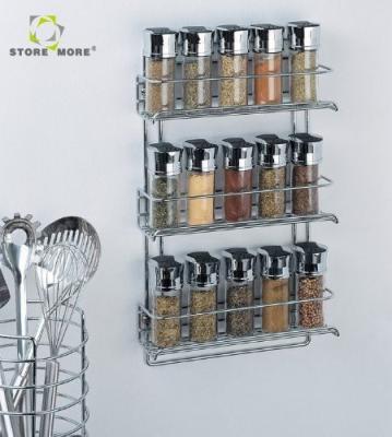 China Sustainable Kitchen Accessories Wall Mounted Black Three Layer Metal Spice Rack for sale