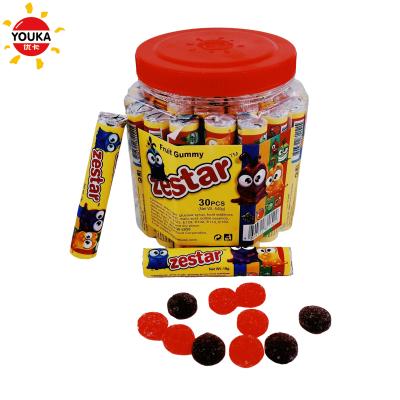 China 18g Natural Round Shape Rubber Candy Sugar Coated Fruity Gummy Candy for sale