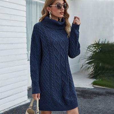 China Anti-Wrinkle 50% Off Neck Chunky Knitwear Turtle Long Ladies Clothing Oversized Women Plus Size Knitted Sweater Dress for sale