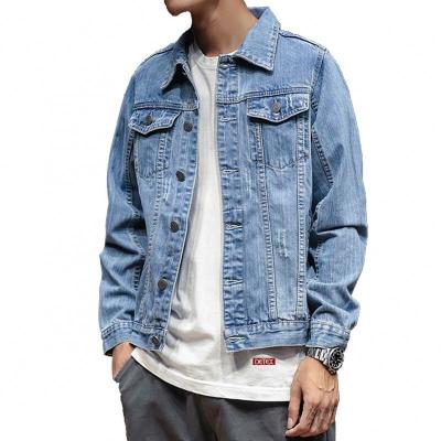 China Europe and America Wholesale Custom Logo Blue Jean Jackets Men's Simple Denim Jacket for sale