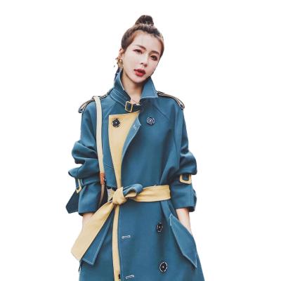 China 2021 Wholesale Anti-wrinkle Blue Big Pockets Loose Belt Fashion Winter Female Trench Coats for sale