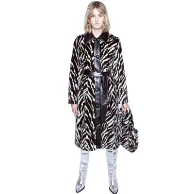 China Winter Style Anti-wrinkle Zebra Printing Ladies Coat Thick Fur Sheath Long Midi Length Women Coat for sale