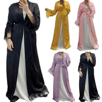 China Polyester With Abaya Fashion Fur New Arrival 2021 Women Islamic Clothing Solid Color Muslim Open Maxi Dress for sale