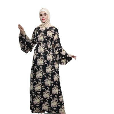 China Fashion Wholesale Modest Fashion Women Maxi Dresses Floral Long Sleeve Dresses Abaya Muslim Maxi Dresses for sale