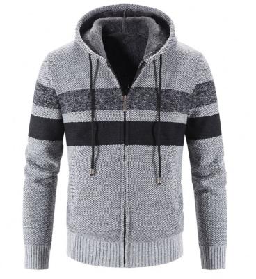 China Autumn Winter Thick Male Knitting Anti-Wrinkle Cardigan Zipper Sweater Matched Colors Hooded Coat Casual Men Sweater for sale