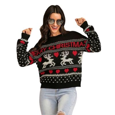 China Anti-wrinkle Fashion Warm Cute Penguin Skiing Happily Pullover Women's Christmas Sweater for sale