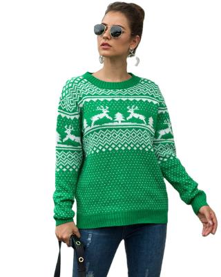 China Anti-Wrinkle 2021 New Christmas News Popular Round Neck Sweater Women's Long Sleeve Sweater Fawn Knitwear for sale