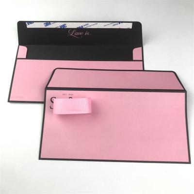 China Custom Printing Logo Luxury High Quality Pink Color Design Paper Ordinary Envelope Black Wallet Business Packing Envelopes for sale