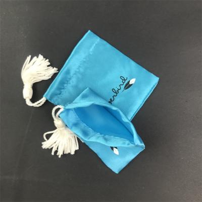 China Gift Satin Jewelry Drawstring Bag Favor Pouches with Tassels for Jewelry Gift Wedding Party Christmas Blue and White Pouch for sale