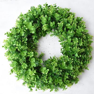 China Green spring wreath door ring eucalyptus boxwood leaves wreath simulation wreath eucalyptus 863 for sale